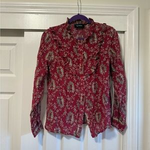 The Kooples- red snake print frilly silk blouse